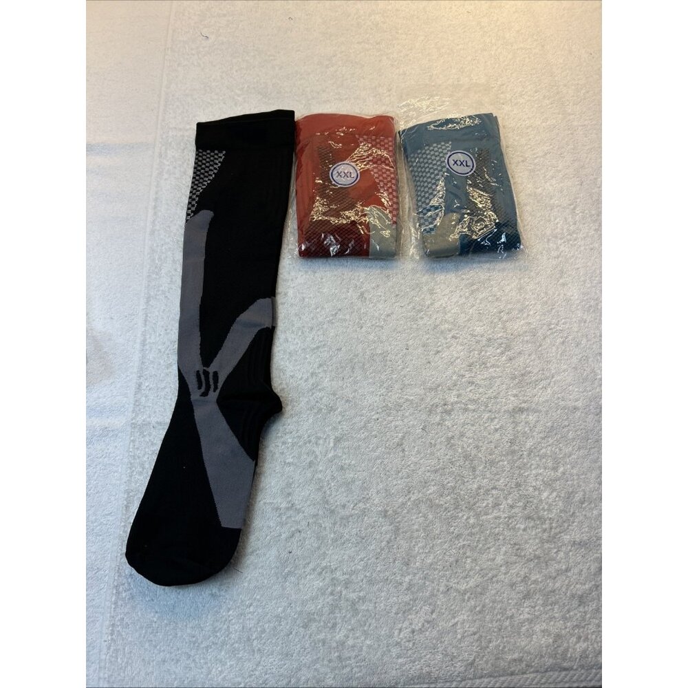 3 Pair Compression Socks Knee High Support for Running & Sports Unisex XXL New